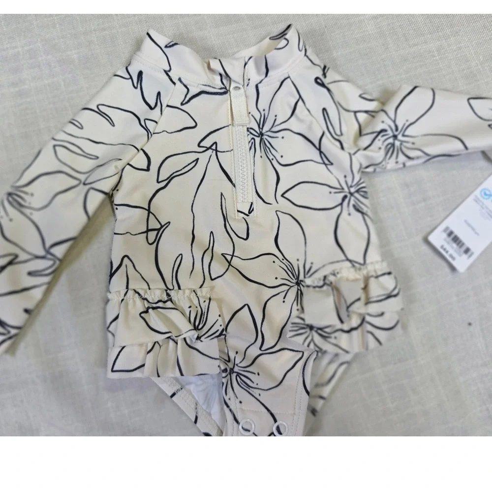 Carters Newborn Floral Rash Guard One Piece Swimsuit Cream Black 1V227110